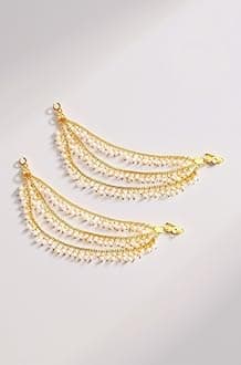 Champaswaralu Style Pearl Hair Chain Jhumka Earrings for Women & Girls | 3 Layer Ear Chain for Bridal Look | Gold Plated Kanoti with Moti | Traditional Jewellery