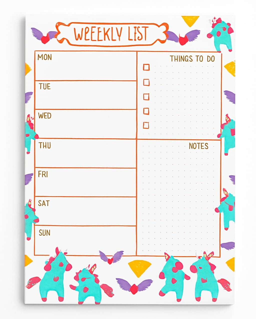 A4 Cute Unicorn Weekly Planner Pad – 52 Sheets Week to View Schedule Organizer Notepad, To-Do List Desk Planner, Appointment and Menu Diary