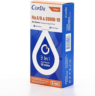 - CorDx TyFast at Home Flu A/B & COVID-19 Multiplex Rapid Test Kit, Easy, Accurate, Fast Results in 10 Minutes, 3 in 1 Combo Kit, 5 Tests