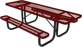T8H2-TXTBUR Heavy Duty Rectangular Portable Picnic Table, Handicap Accessible on Both Ends, 8 Ft, Textured Burgundy, Made in America
