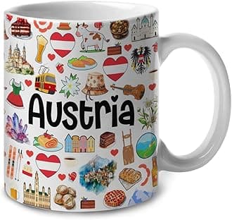 Lotacy Austria Symbols Colorful Coffee Mug, Austria Ceramic Mug 11 oz Coffee Mug, Austria Souvenir and Gifts, Gift Idea for Austrian Men and Women