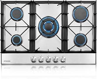 Light 30 Inch Gas Cooktop, Built In Gas Rangetop with 5 High Efficiency Burners, NG/LPG Convertible Stainless Steel Gas Stove Top with Thermocouple Protection, 120V AC