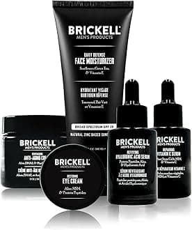Brickell Men's Complete Defense Anti Aging Routine, Night Face Cream, Vitamin C Day and Night Serum, Facial Moisturizer w/SPF and Eye Cream, Natural and Organic, Unscented