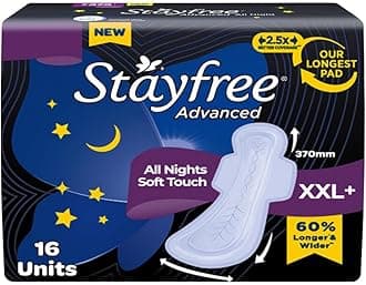 Stayfree Advanced XXL+ | 16 Pads | Ultra Comfort Sanitary Pads for Women | Odour Control | Absorbs 2x More with Wider Back | Helps Prevent Rashes | Ultra Thin Pads |