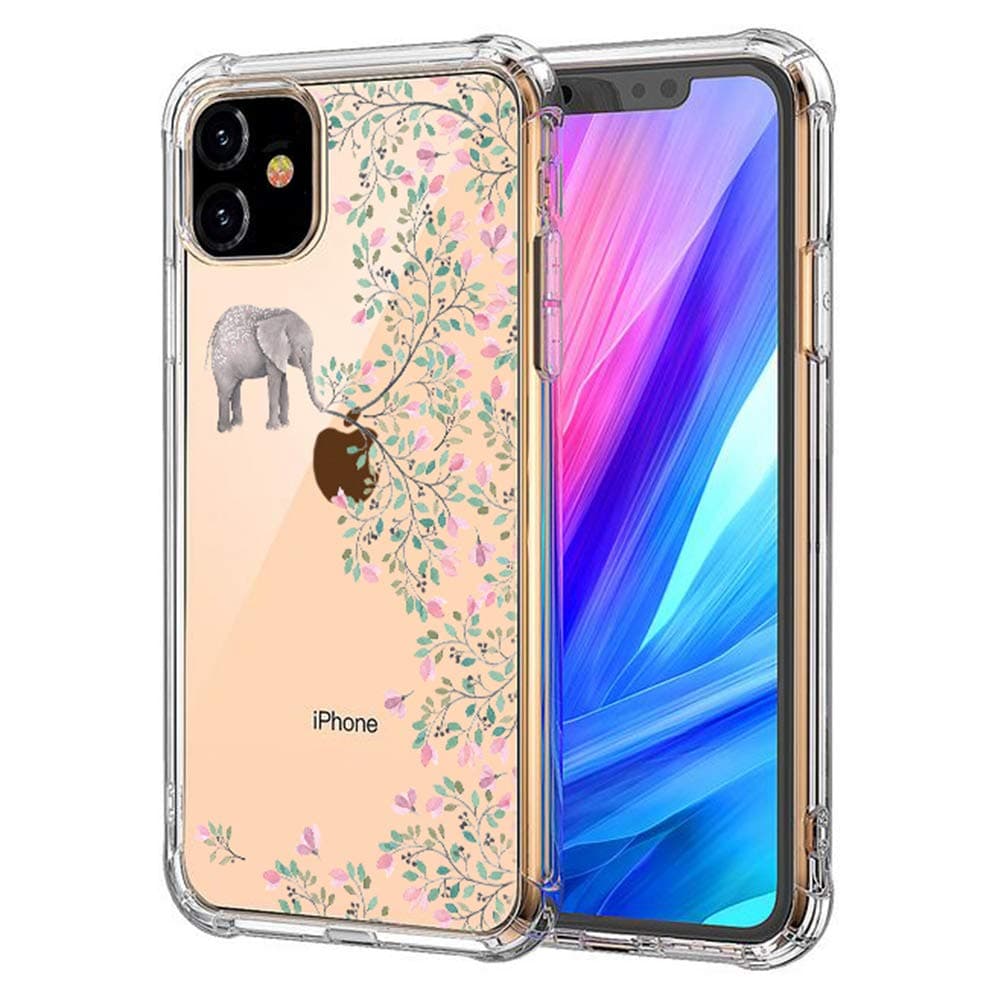 UCMDA Compatible with iPhone 11 Case - Flexible Slim Clear Silicone Cover Case for iPhone 11 6.1 Inch 2019(Elephant Flower)