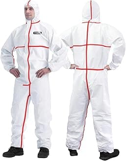 Hazmat Suit Disposable Coverall | Full Body Painters Suit in 7 Sizes with Multiple Specifications for Men & Women - Small, With Red Seal Tape, 1