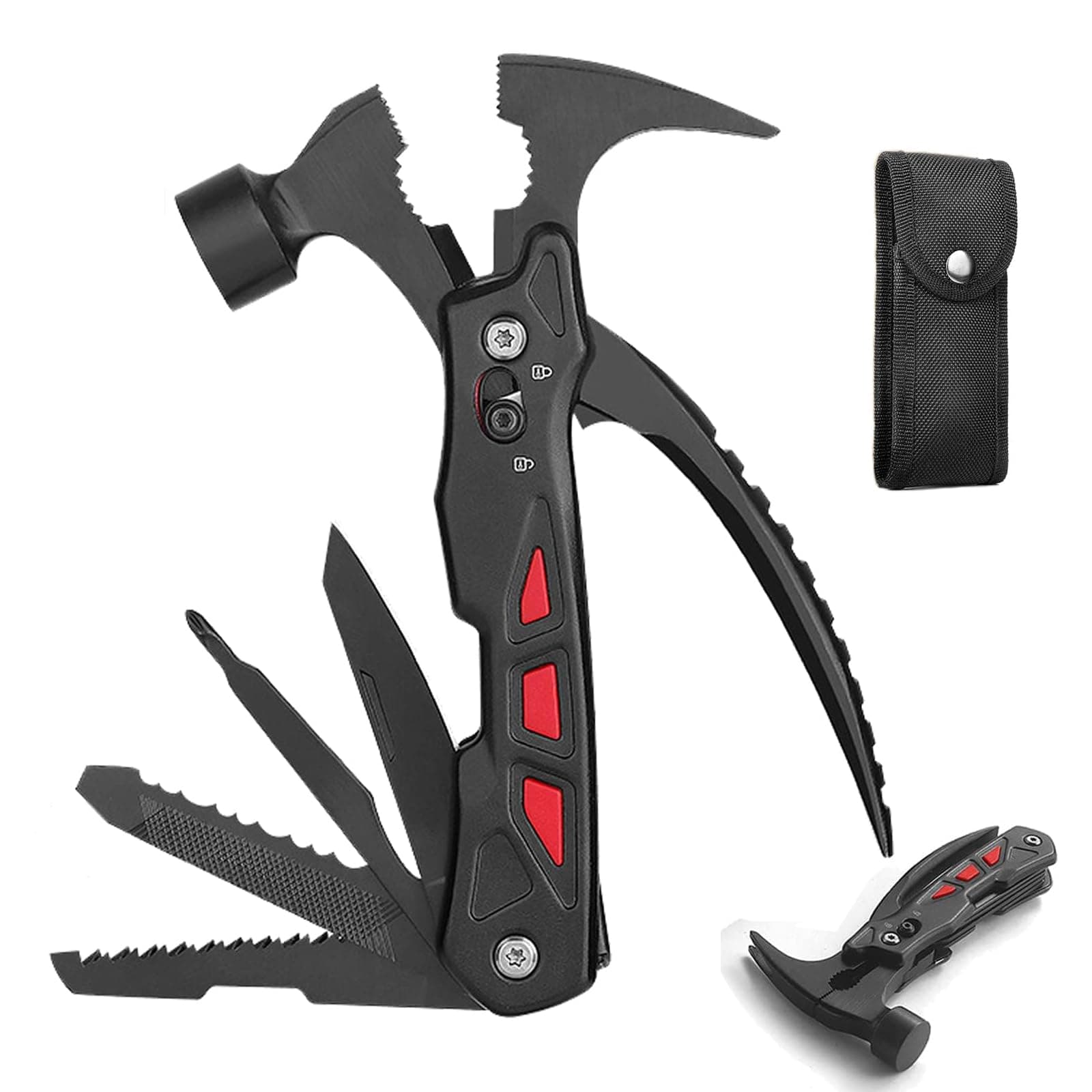 ExceforeMultitool Hammer, Portable 12in1 Multi Tool Gadgets for Men, Camping Accessories Survival Gear, Emergency Tool Hammer for Home or Car, Unique Gifts for Him Boyfriend Husband
