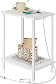 HOOBRO Side Table with Charging Station, End Table with USB Port and Outlets, Nightstand with 2-Layer Storage Shelves for Small Spaces, Living Room, Bedroom, White WW09UBZ01