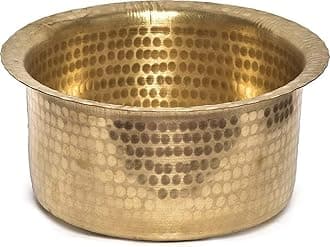 USA Deals 365 Traditional Indian Kitchen Cookware Brass Patila | Pital Bhaguna | Indian Cooking Utensils | Cooking Topia Pot | Pure and Attractive Brass Kitchenware With Lid (Capacity 4 liter)