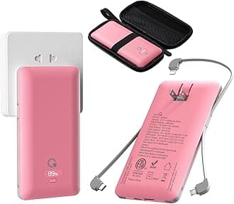 Brand Q 10000mAh Portable Charger with Built-in Cables and AC Wall Plug, USB C Fast Charging Power Bank with 3 Cords,5 Output External Battery Pack Compatible with iPhone,Tablet and All Smart Phones