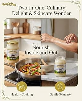 Renderings Gold Label Beef Tallow – 100% Grass-Fed, Gourmet Cooking & Baking Essential, Silky Smooth Traditional Skincare Ingredient, No Odor, Rich Nutritional Profile, Perfect for Searing & Frying, 14 oz jar (Pack of 4)