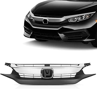 PartsFlow Front Bumper Grille Black With Chrome Grill For 2016 2017 2018 Honda Civic