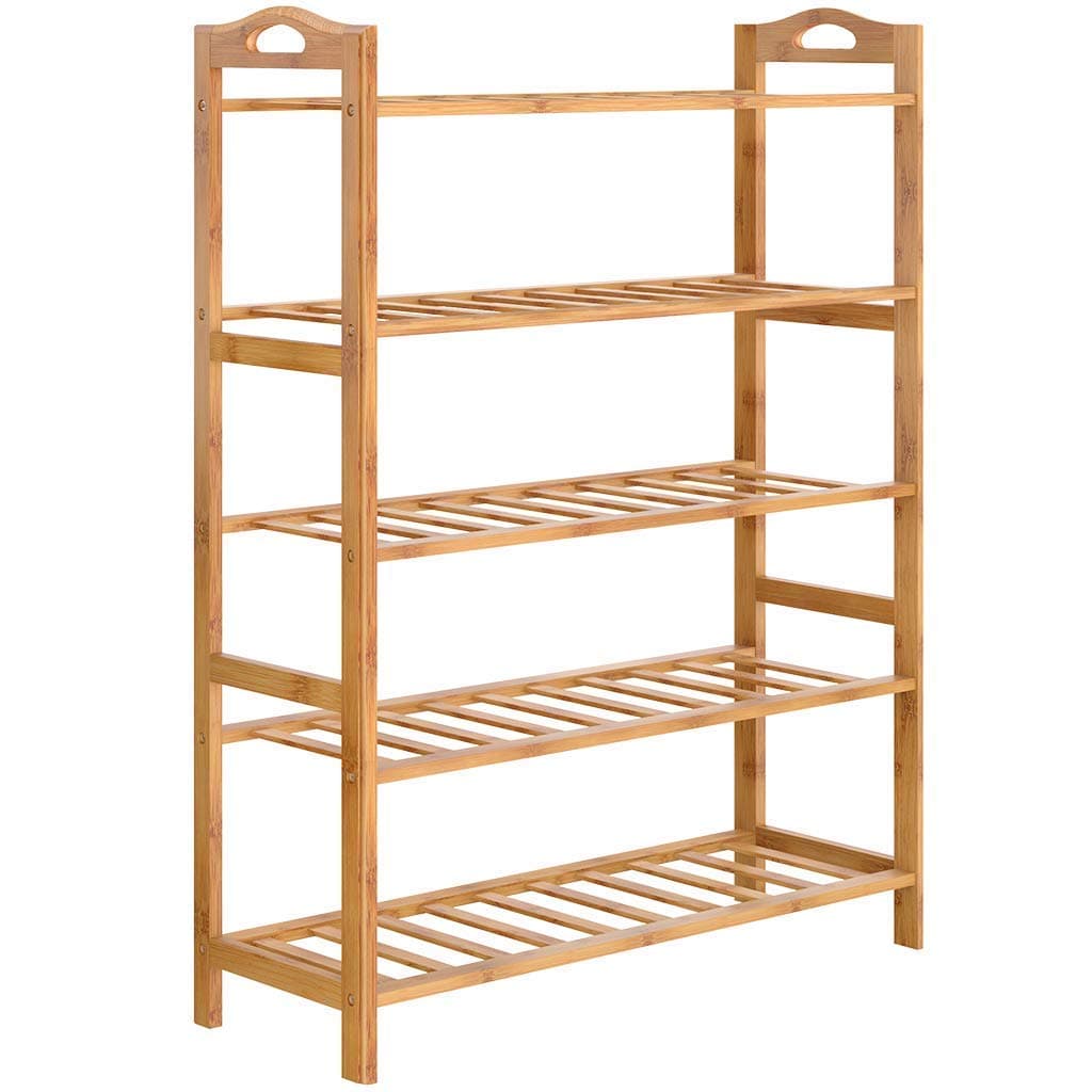 Haneez 5-Tier Solid Wooden Shoe Rack, Chappal Stand,Storage Rack, Shelves for Entryway, Balcony, Kitchen and Bathroom