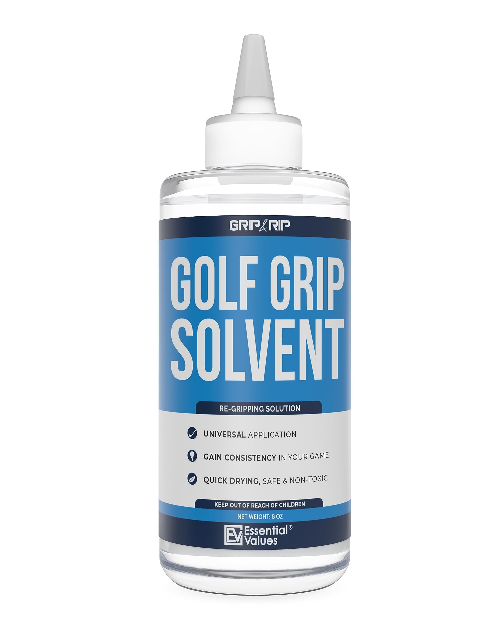 Essential Values Golf Grip Kit (8 Fl Oz) | Made in USA, Golf Solvent - Double The Solution Compared to Other Brands - Excellent for Quick & Easy Regripping of Golf Clubs