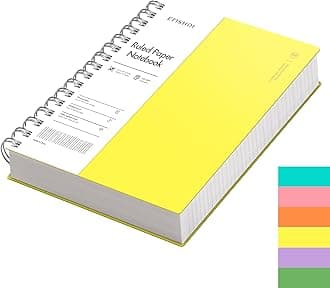 EMSHOI A5 Notebook College Ruled, Spiral Notepad 150 Sheets/300 Pages, 100gsm, PVC Cover, Sticky Notes, Pocket, Pen Loop, Ruler, Bookmark, Lined Journal for Women Men Writing, 14.5 x 21cm, Yellow