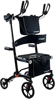 Journey UPWalker Premium Lite, Upright Walker for Seniors, Lightweight Foldable Walker with Seat, 10-Inch Front Wheels, and Motion-Activated Lights
