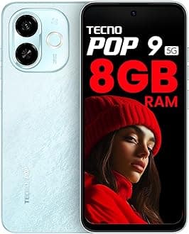 Tecno POP 9 5G (Azure Sky, 8GB+128GB) | D6300 5G Processor | 48MP Sony AI Camera | 4+ Year Lag Free Fluency |5000 mAh Battery |Dual Speaker | Without Charger