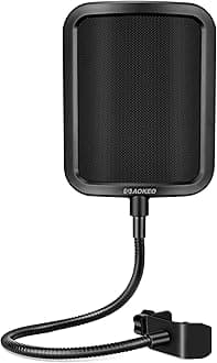 AokeoProfessional Microphone Metal Pop Filter Mask Shield For Blue Yeti,HyperX QuadCast and Any Other Microphone,Mic Wind Pop Screen With a Flexible 360° Gooseneck Clip Stabilizing Arm