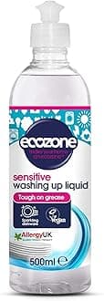 Ecozone Sensitive Washing Up Liquid, Bio Washing Up Liquid Fragrance Free, Wash Up Liquid & Dish Washing Detergent, Eco Washing Up Liquid, Vegan Friendly Kitchen Cleaner & Eco Cleaning Product (500ml)