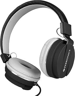 Zebronics Zeb-Storm Wired Headphone with 3.5mm Jack, Built in Microphone for Calling, 1.5 Meter Cable, Soft Ear Cushion, Adjustable Headband, Foldable Ear Cups and Lightweight Design (Black)