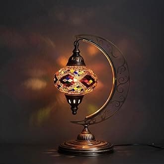 Asylove Turkish Moon Lamp, Mosaic Moroccan Table Lighting, Standing Turkish Lamp, Decor Home Floor Lighting Accessory, Total Dim. 7.5 x 11 x 18 inches (Brown)