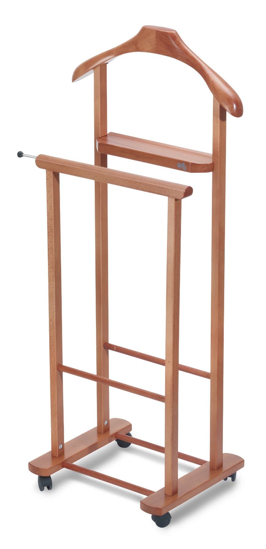 Aris Dino - Double Valet Stand In Solid Beech Wood - Handcrafted in Italy - Cherry Finish