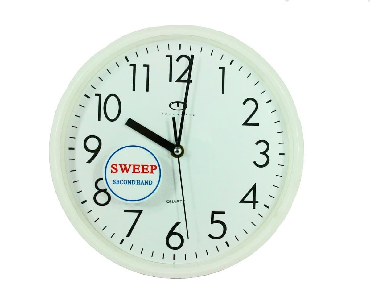 Telesonic White Quartz Wall Clock w/Quiet Sweep Second Hand