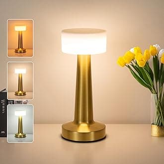 Gold Cordless Table Lamp with Touch Control,2000mAH Rechargeable Battery Operated Desk Lamp,3 Color Dimmable Small Portable Bedside Lamps for Bedroom Dining Room Patio Restaurant Bar Hotel