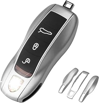 QBUC for Porsche Key Fob Cover,3-Piece Painted Key Shell Compatible with Porsche Cayenne Panamera Macan 911 Boxter Cayman (Silver Gray)