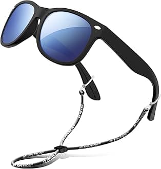 Kids Sunglasses Boys with Strap Polarized Rubber Flexible Shades for Toddler and Children Age 3-10 RBK004-2 Black Ice Blue Lens