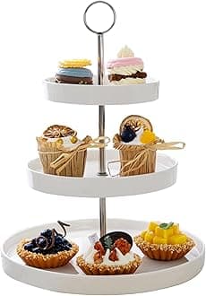 Sweese Porcelain 3-Tier Cupcake Stand - Elegant White Cake Stand for Desserts, Tiered Serving Tray for Parties, Weddings, Birthdays - Durable Stainless Steel Rods