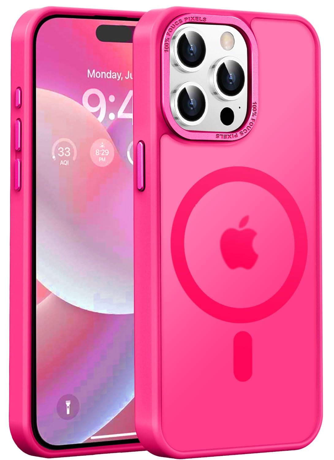 Newfuture Upgraded Magnetic for iPhone 15 Pro Max Case [Compatible with Magsafe] [Mil-Grade Protection], Pocket-Friendly, Slim Translucent Phone Case Cover for iPhone 15 Pro Max 6.7", Hot Pink
