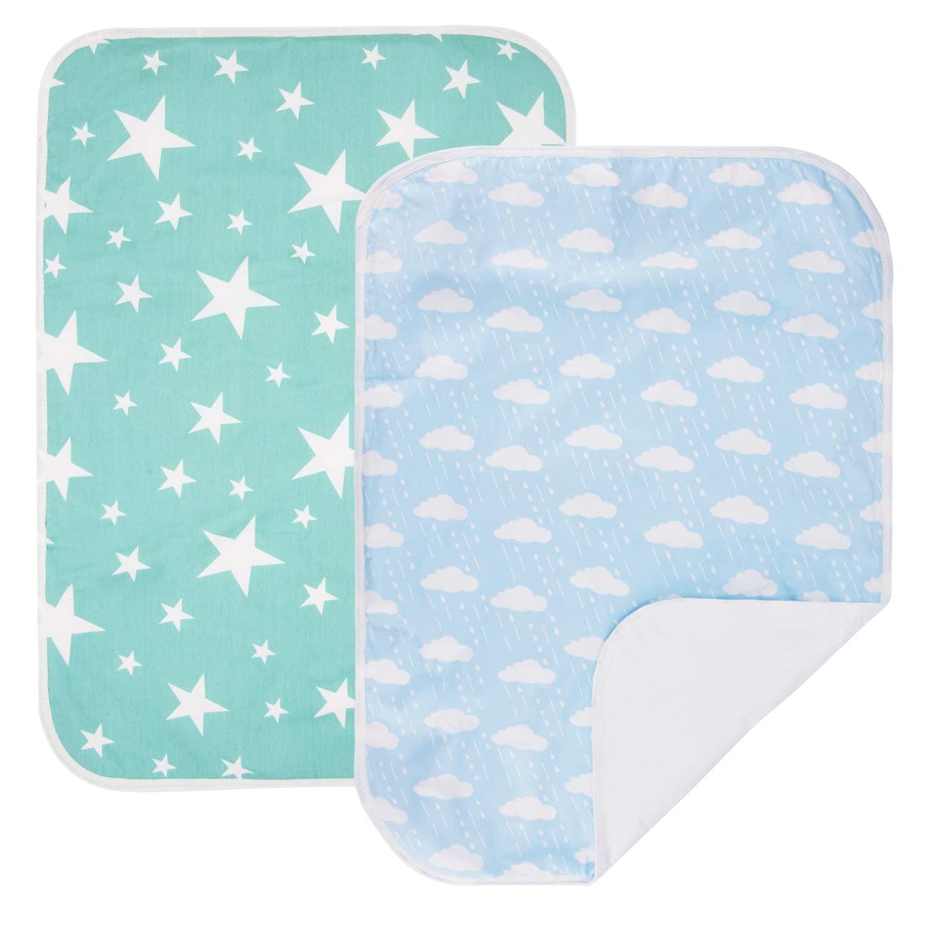 PEKITAS 2 Pack Waterproof Diaper Changing Pads Travel Friendly Super Soft Fabric Size 19.5 x 27.5 inches (Medium,0-1 Year),Sky Blue Series