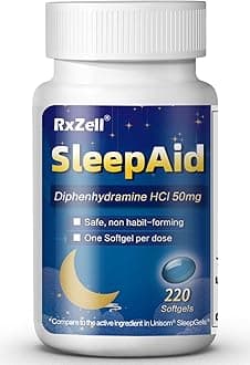 RXZELL Sleep Aid, Diphenhydramine 50mg, Easy-to-Swallow Softgels, Supports Deeper Restful Sleeping, Non Habit-Forming (220 Counts)