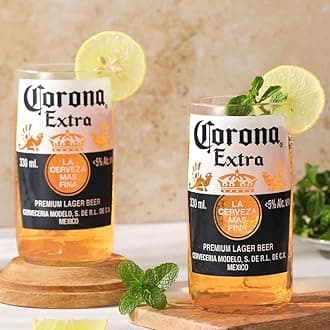 EXPENSIVE Corona Glasses Set Of 2,Drinking Juice, Whisky, Mocktail, Cocktails, Upcycled Eco-Friendly Glasses, 300 Ml
