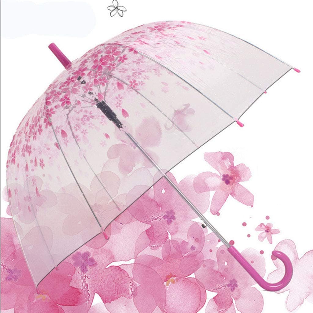 Romantic Transparent Clear Flowers Bubble Dome Umbrella, Half Automatic Windproof Unbrella for Women Teen Girls for Rain