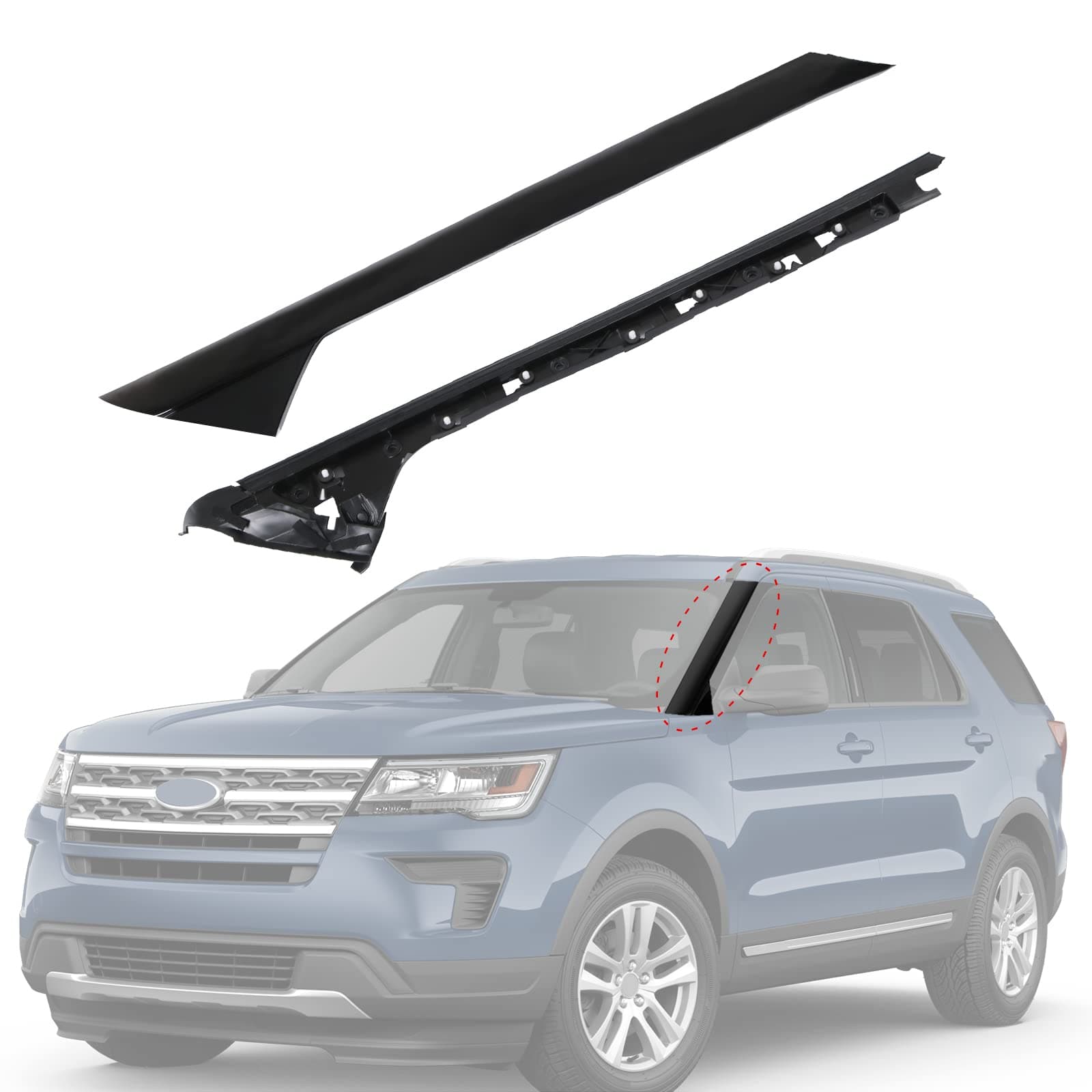 A-Pillar Front Molding Windshield Trim Left Outer & Inner Replacement for 2011-2019 Ford Explorer 926-450 BB5Z7803136AA BB5Z-7803136-AB BB5Z7803136BA BB5Z7803144AA(Driver Side)