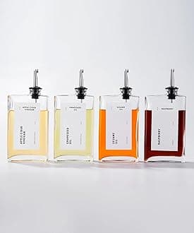 Olive Oil Dispenser for Kitchen, Cooking Oil Dispenser, Oil and Vinegar Dispenser Set, Olive Oil Bottle, Soy sauce dispenser, coffee syrup bottles - 4 pcs, Silver