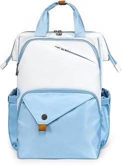 Travel Backpack Carry On Flight Approved, Laptop Backpack for School, Work Backpack Woman, White Blue（7651-WB）