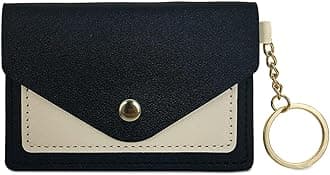 Slim Wallets for Women, Slim Minimalist Wallet Keychain, Leather Snap Front Pocket Wallet with Card Holder (Black)