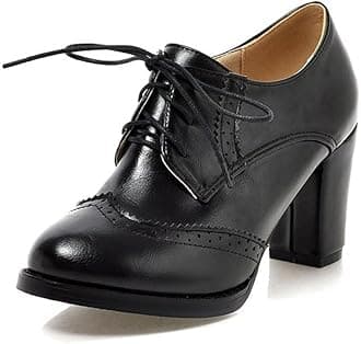 WAROFTLadies Vintage Chunky Block High Heels Lace Up Brogue Shoes Round Toe Fashion Women Dress Boots Size 3-8.5