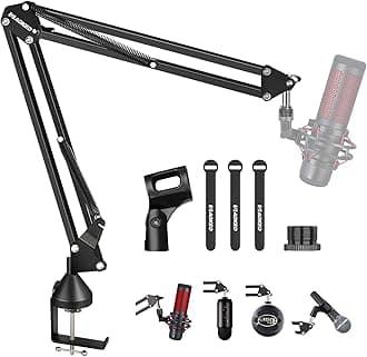 Microphone Boom Arm, AK-35 Adjustable Compact Mic Suspension Boom Scissor Arm Stand For Blue Yeti,Snowball iCE, HyperX QuadCast,SoloCast,Elgato Wave,Etc