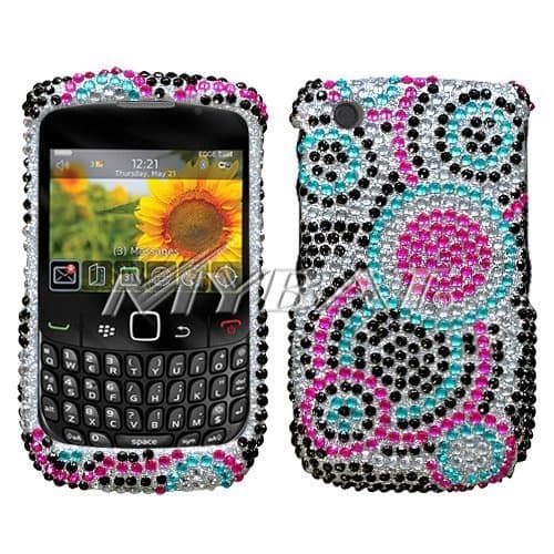 Sparkling Black Blue Hot Pink Multi Circle Dot Full Diamond Rhinestone Snap on Hard Skin Cover Case for Blackberry Curve 8520 8530