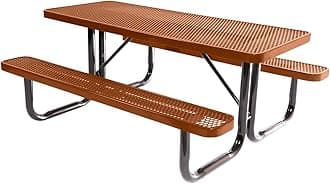 COATEDOUTDOORFURNITURE Heavy-Duty Portable Outdoor Picnic Table, Thermoplastic Coated Expanded Metal Commercial-Grade Patio Dining Furniture Made in America (6ft Rectangular, Textured Copper)