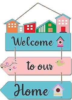 Artvibes Welcome Quote Decorative Wall Art MDF Wooden Wall Hanger for Living Room | Bedroom | Home Decor | Gifts | Wood Decoration Items | Artworks Hangings Ornaments (WH_5801N), Set of 3