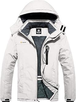 GEMYSEMen's Waterproof Mountain Ski Jacket Windproof Fleece Outdoor Winter Jacket with Hood