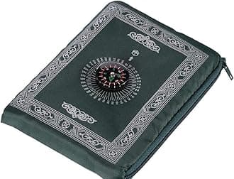 Musallah,Pocket Prayer Mat, Muslim Portable Praying Rug for Mosque, Home, Office,Compass, Waterproof, Size 60x100cm (Dark Green)
