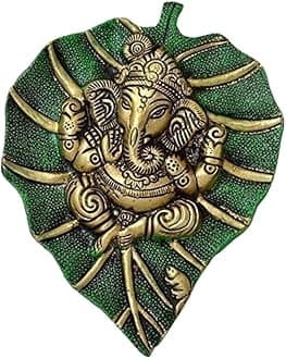 Craft Trade Ganesh Metal Vastu Idol Items Wall Decor Good Luck for Home Living Room and Bedroom Wall Hanging Decor - 7.5x6 Inches (Green)