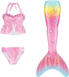 3Pcs 𝙂‭i‭r‭l‭s Sw‭imsuit 𝙈‭e‭r‭m‭a‭i‭d 𝙏‭a‭i‭l for Swimming Gradient Bikini Bathing Suit Set Cosplay Clothing Set