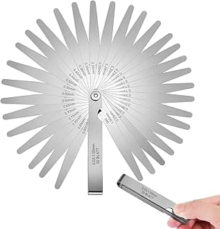 32 Blades Stainless Steel Feeler Gauge, Metric and Imperial Gap Measuring Tool Width and Thickness Feeler Gage Gauge for Spark Plug, Valve Adjustment Tool, 0.03-1mm (0.001-0.040 Inch)